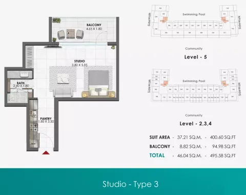 Floor plan, Studio, 495 sq ft