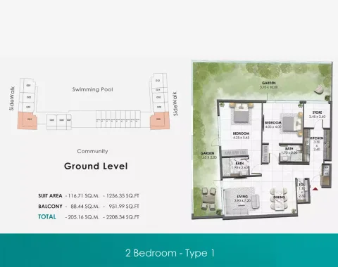 Floor plan, 2 Beds, 2,208 sq ft