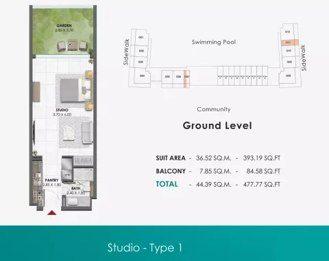 Floor plan, Studio, 477 sq ft