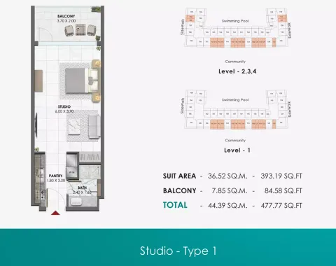 Floor plan, Studio, 477 sq ft