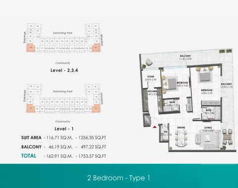 Floor plan, 2 Beds, 1,753 sq ft