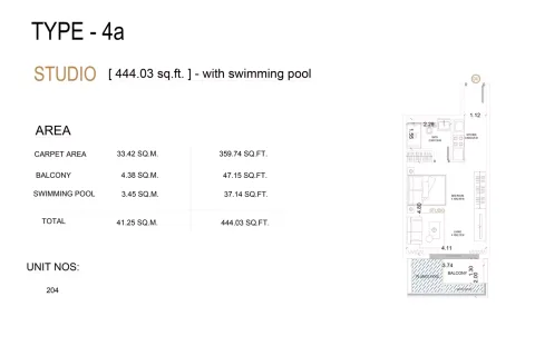 Floor plan, Studio, 444 sq ft