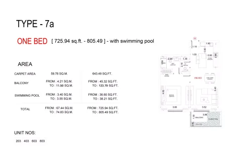Floor plan, 1 Bed, 805 sq ft