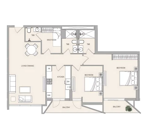 Floor plan, 2 Beds, 1,237 sq ft
