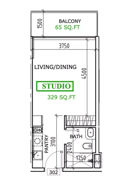 Floor plan, Studio, 380 sq ft