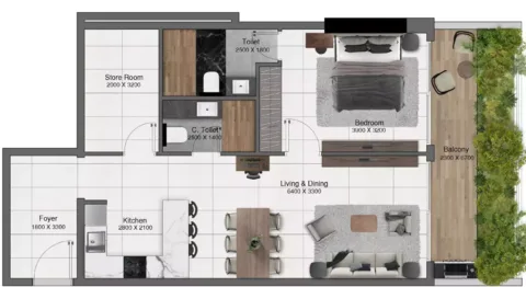 Floor plan, 1 Bed, 947 sq ft