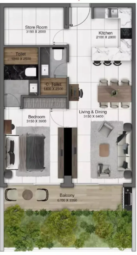 Floor plan, 1 Bed, 964 sq ft