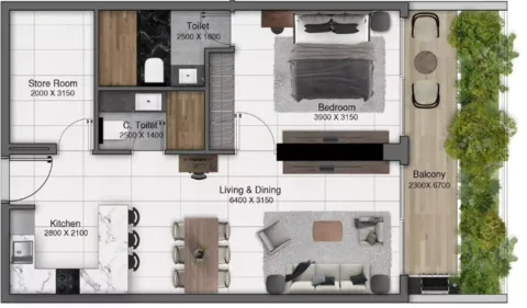 Floor plan, 1 Bed, 871 sq ft