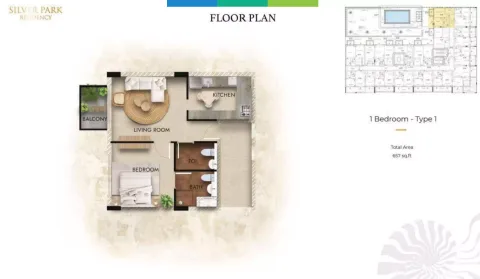 Floor plan, 1 Bed, 657 sq ft