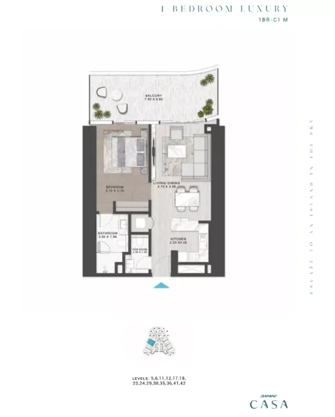 Floor plan, 1 Bed, 0 sq ft