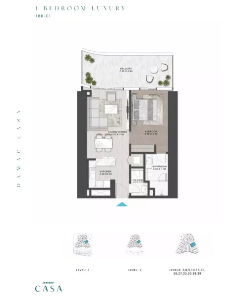 Floor plan, 1 Bed, 0 sq ft