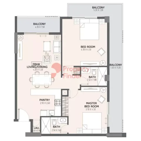 Floor plan, 2 Beds, 1,269 sq ft