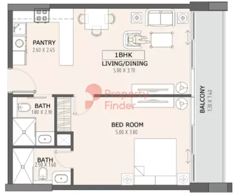 Floor plan, 1 Bed, 761 sq ft