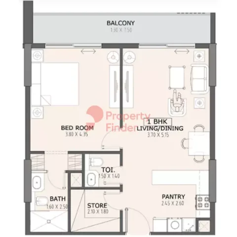 Floor plan, 1 Bed, 769 sq ft