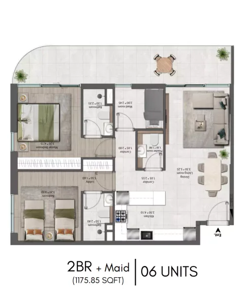 Floor plan, 2 Beds, 1,175 sq ft