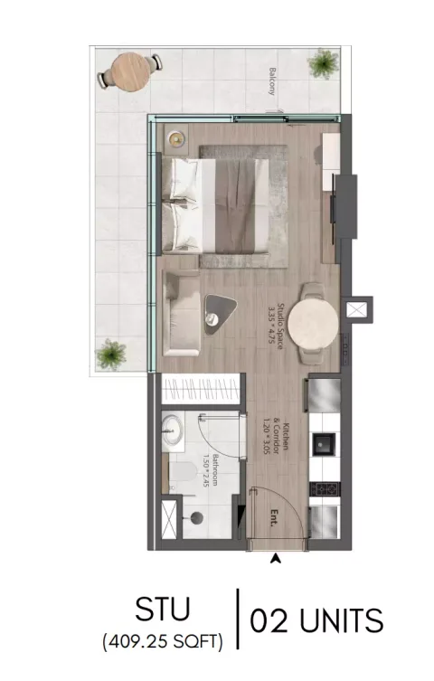 Floor plan, Studio, 409 sq ft