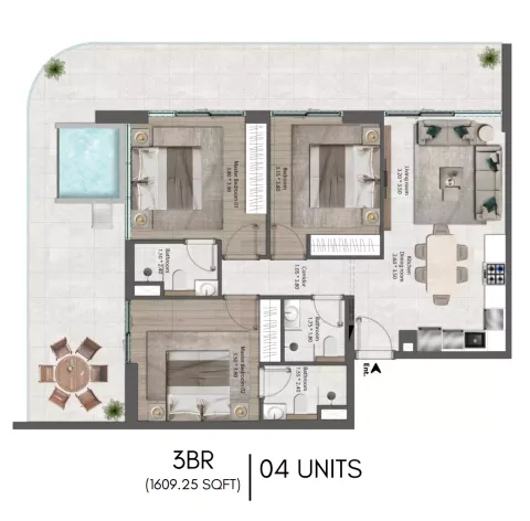 Floor plan, 3 Beds, 1,609 sq ft
