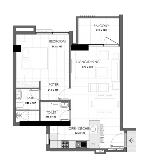 Floor plan, 1 Bed, 739 sq ft