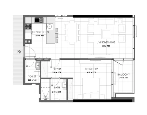 Floor plan, 1 Bed, 840 sq ft
