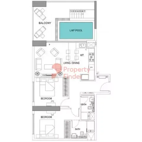 Floor plan, 2 Beds, 1,109 sq ft