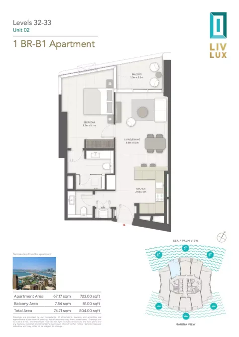 Floor plan, 1 Bed, 804 sq ft