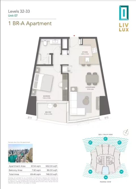 Floor plan, 1 Bed, 748 sq ft