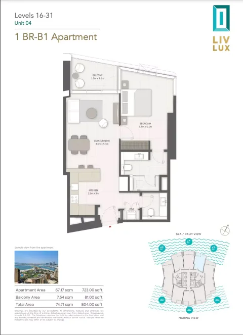Floor plan, 1 Bed, 804 sq ft