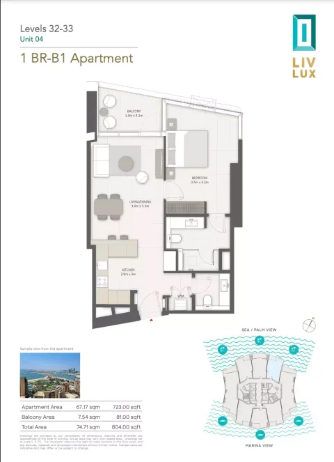 Floor plan, 1 Bed, 804 sq ft