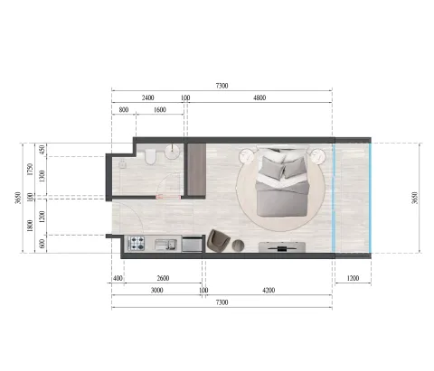 Floor plan, Studio, 350 sq ft