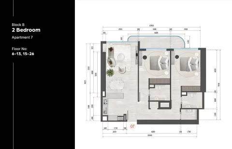 Floor plan, 2 Beds, 0 sq ft