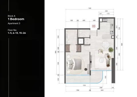 Floor plan, 1 Bed, 752 sq ft