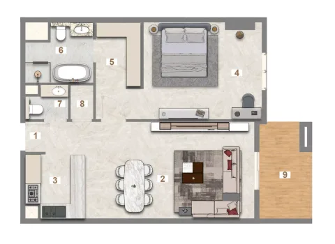 Floor plan, 1 Bed, 885 sq ft