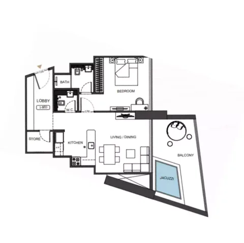 Floor plan, 1 Bed, 807 sq ft