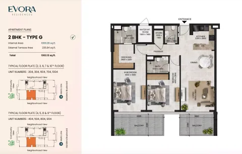 Floor plan, 2 Beds, 1,302 sq ft