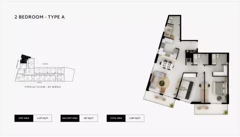 Floor plan, 2 Beds, 1,384 sq ft