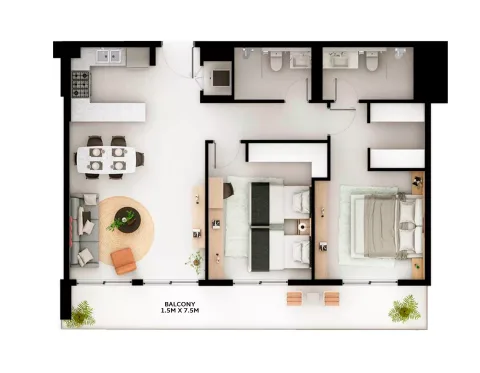 Floor plan, 2 Beds, 1,148 sq ft