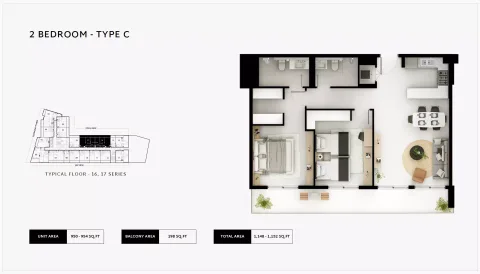 Floor plan, 2 Beds, 1,152 sq ft