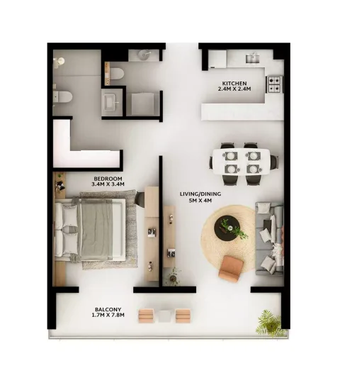 Floor plan, 1 Bed, 798 sq ft