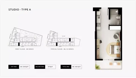 Floor plan, Studio, 401 sq ft