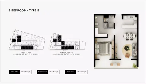 Floor plan, 1 Bed, 817 sq ft