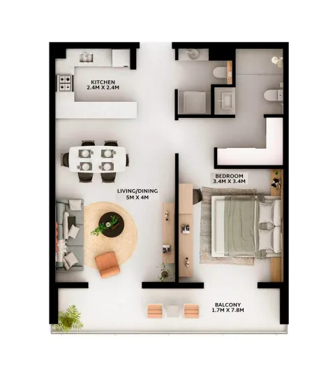Floor plan, 1 Bed, 773 sq ft