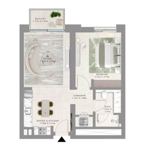 Floor plan, 1 Bed, 750 sq ft