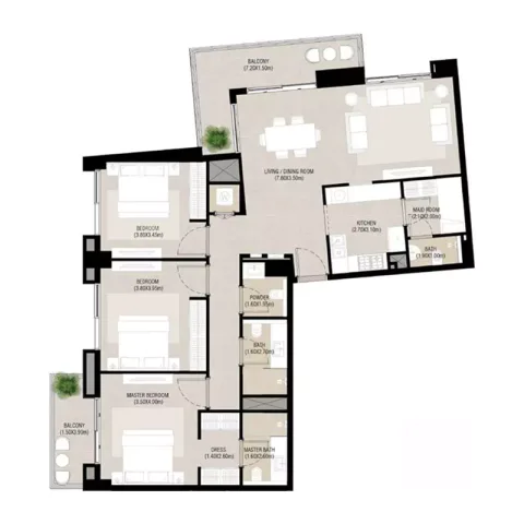 Floor plan, 3 Beds, 1,584 sq ft