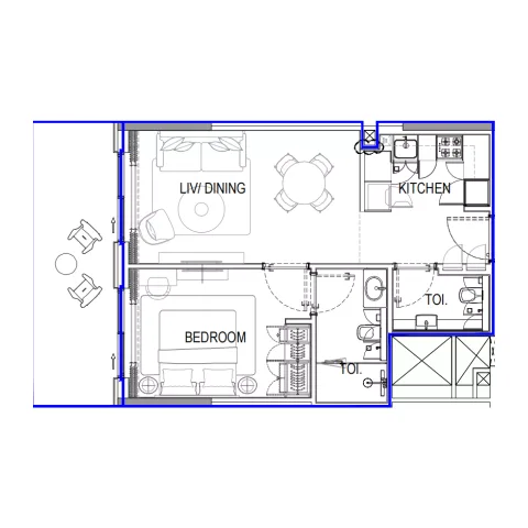 Floor plan, 1 Bed, 717 sq ft