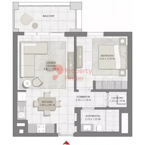 Floor plan, 1 Bed, 688 sq ft