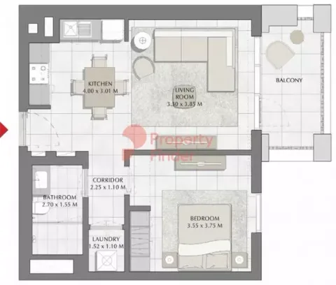 Floor plan, 1 Bed, 678 sq ft