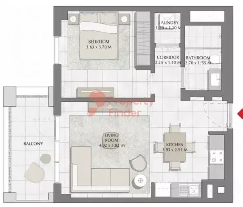 Floor plan, 1 Bed, 685 sq ft