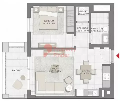 Floor plan, 1 Bed, 685 sq ft