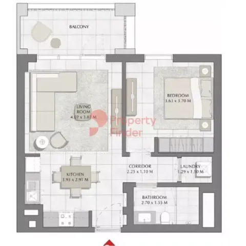 Floor plan, 1 Bed, 688 sq ft
