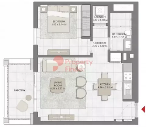 Floor plan, 1 Bed, 718 sq ft